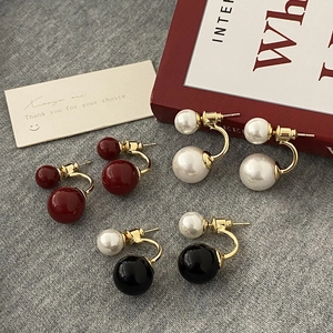 Vintage French Double Artificial Pearl Stud Earrings With 925 Sterling Silver Earring Post Alloy Gold Plated For Women Elegant