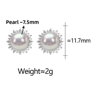 Detailed macro view showing the 11.7mm height and 7.5mm diameter of Mabe Pearl earrings
