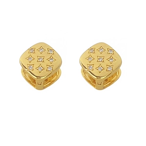Elegant gold square stud earrings featuring a 3x3 grid of sparkling zircon stones