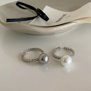 Elegant Adjustable Open Ring With Large Shell Artificial Pearl And Sparkling Zircon Micro Inlaid Fashion Jewelry For Women