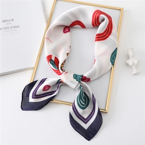 70cm cartoon pattern silk scarf with abstract geometric print on elegant display