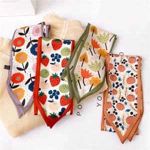 Women Printed Narrow Scarf Satin Like Polyester Decorative Neck Tie Hair Band Bag Ribbon Wrap Fashion Accessory