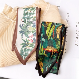 Elegant skinny silk scarves with tropical flamingo and leopard prints for women