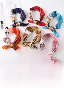 Collection of six 60x60cm vintage chain print satin scarves in various colors