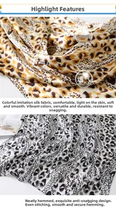 Detailed view of leopard print satin fabric showing smooth texture and fine hemmed edges