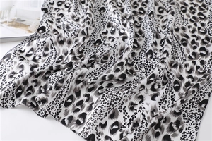 Detail showing the leopard print satin fabric with soft luster and silky texture draping