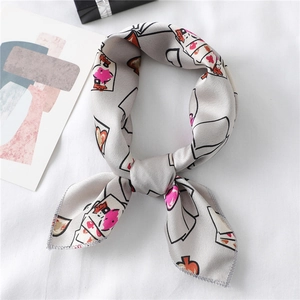 50x50cm satin silk scarf with heart and poker patterns tied in a stylish bow knot
