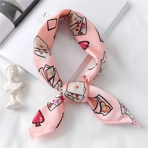 Women Small Square Scarf Satin Imitation Satin Neckerchief Vintage Playing Cards Poker Pattern Fashion Hair Band Headband