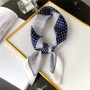 Geometric Print Square Scarf Satin Imitation Satin Neckerchief For Women Polka Dot Striped Star Pattern Elegant