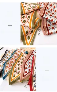 Detailed view of the double-sided geometric print and fine stitching on the silk scarf