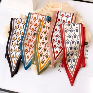 Women Narrow Scarf Polyester Satin Ladybug Geometric Print Double Layer Twilly For Hair And Bag Decor