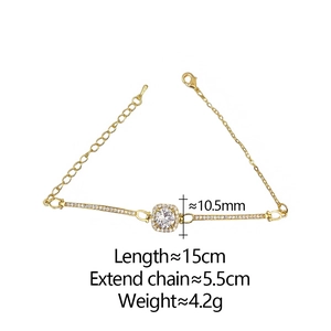 Detail view of gold sugar cube bracelet with 10.5mm zircon stone and lobster clasp