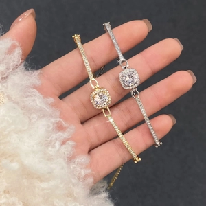 Elegant Cubic Zirconia Bracelet With Square Halo Main Stone Adjustable Chain For Women Luxury Style Hand Jewelry