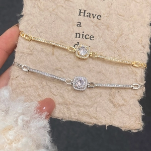 Sparkling square zircon bracelets in gold and silver finish with minimalist chain design