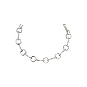 Minimalist silver chain bracelet with geometric links and micro-pave cubic zirconia stones