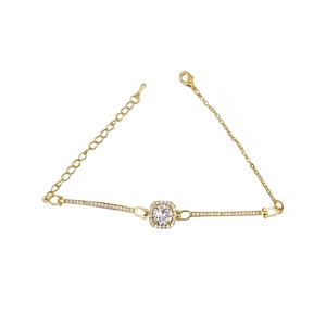 Sparkling gold square zircon bracelet with round center stone and pave crystals for women