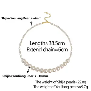 Vue détaillée du collier de perles 4mm et 10mm avec longueur 38,5cm et extension