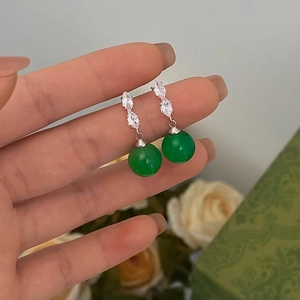Vintage Green Chalcedony Dangle Earrings With Marquise Cubic Zirconia Elegant Korean Style Drop Jewelry For Women