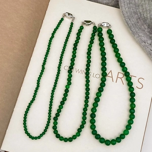 Green Chalcedony Beaded Necklace Natural Stone Round Beads Minimalist Elegant Jewelry For Women Plated Metallic Buckle