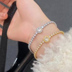 Exquisite adjustable tennis bracelet with micro-pave zircons in gold and silver finishes