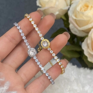 Exquisite gold and silver tennis bracelets with micro-pave zircons and adjustable chain