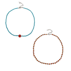 Bohemian beaded necklaces with turquoise blue beads and adjustable silver alloy lobster clasp