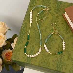 Handmade Natural Stone Freshwater Pearl Necklace And Bracelet Beaded French Vintage Elegant Jewelry Accessories For Women