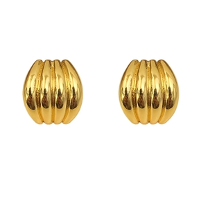 Minimalist gold ribbed dome stud earrings with retro metal stripe texture for women