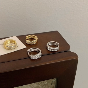 Minimalist double-row zircon pavé hoop earrings in gold and silver finish
