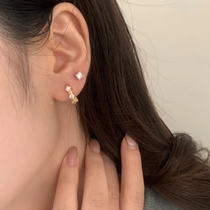 Chic 18K gold plated zircon earring set featuring minimalist stud and crystal hoop design
