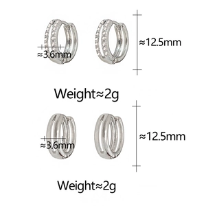 Detailed size specifications for micro-pave zircon hoop earrings in polished silver