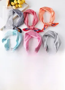Collection of 60x60cm houndstooth silk scarves in multiple colors for stylish women