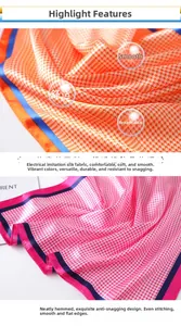 Close-up of houndstooth satin silk scarf showing fine edge stitching and texture