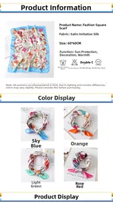 Detailed view of 60x60cm floral satin silk scarf with texture and color options