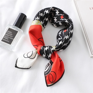 Fashionable silk-like scarf with houndstooth and color-block design in bow shape