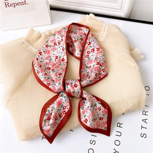 Écharpe Étroite À Imprimé Fleuri Imitation Satin Foulard Bandeau Cheveux Ruban Sac Élégant Accessoire Femme