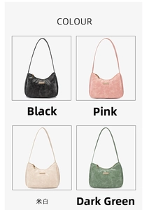Options de couleurs du sac d'épaule en cuir PU en noir, rose, blanc et vert foncé