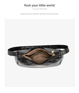 Vue détaillée de l'intérieur d'un sac rétro en cuir verni noir avec fermeture dorée