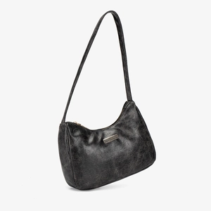 Sac sous le bras en cuir PU noir rétro avec texture craquelée et forme en croissant