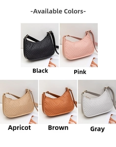 Collage of quilted crescent bags featuring classic herringbone embroidery in five colors