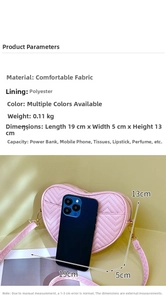 Size comparison of a pink heart quilted crossbody bag showing internal storage capacity