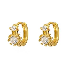 Sparkling double zircon gold hoop earrings with vertical stone setting for women