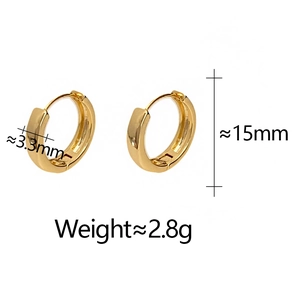 Detailed dimensions of 18k gold plated hoop earrings showing 15mm diameter and 3.3mm width