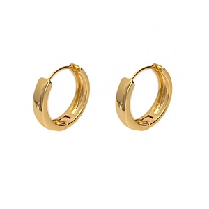 Minimalist 18k gold plated round huggie hoop earrings with polished metal finish