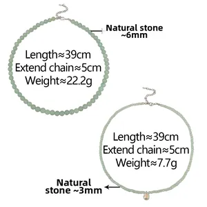 Detail of 3mm and 6mm natural stone necklaces with lobster clasp and extension chain