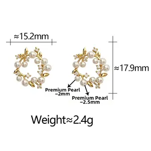 Macro shot of vintage pearl wreath earrings with dimensions 15.2mm x 17.9mm and 2.4g weight