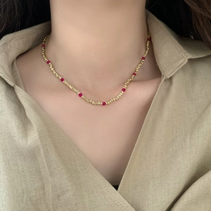 Élégant Collier De Perles En Pierre Naturelle Cuivre Plaqué Or 14K Style Rétro Chaîne Clavicule Bijoux Pour Femmes