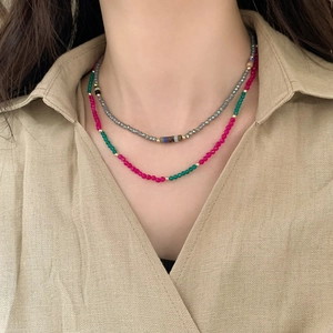 Handmade Natural Stone Beaded Necklace 14K Gold Plated Colorful Dopamine Style Minimalist Layered Clavicle Chain For Women