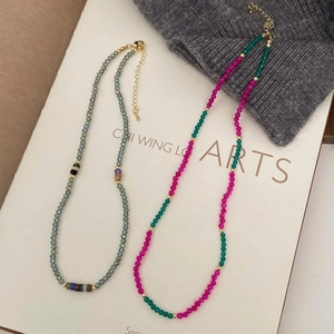 Handmade natural stone beaded necklaces with colorful gems and gold metal clasps