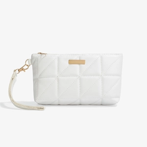 Quilted PU Leather Clutch Bag Women Fashion Rhomboid Wristlet Handbag Large Capacity With Gold Decor Zipper Closure